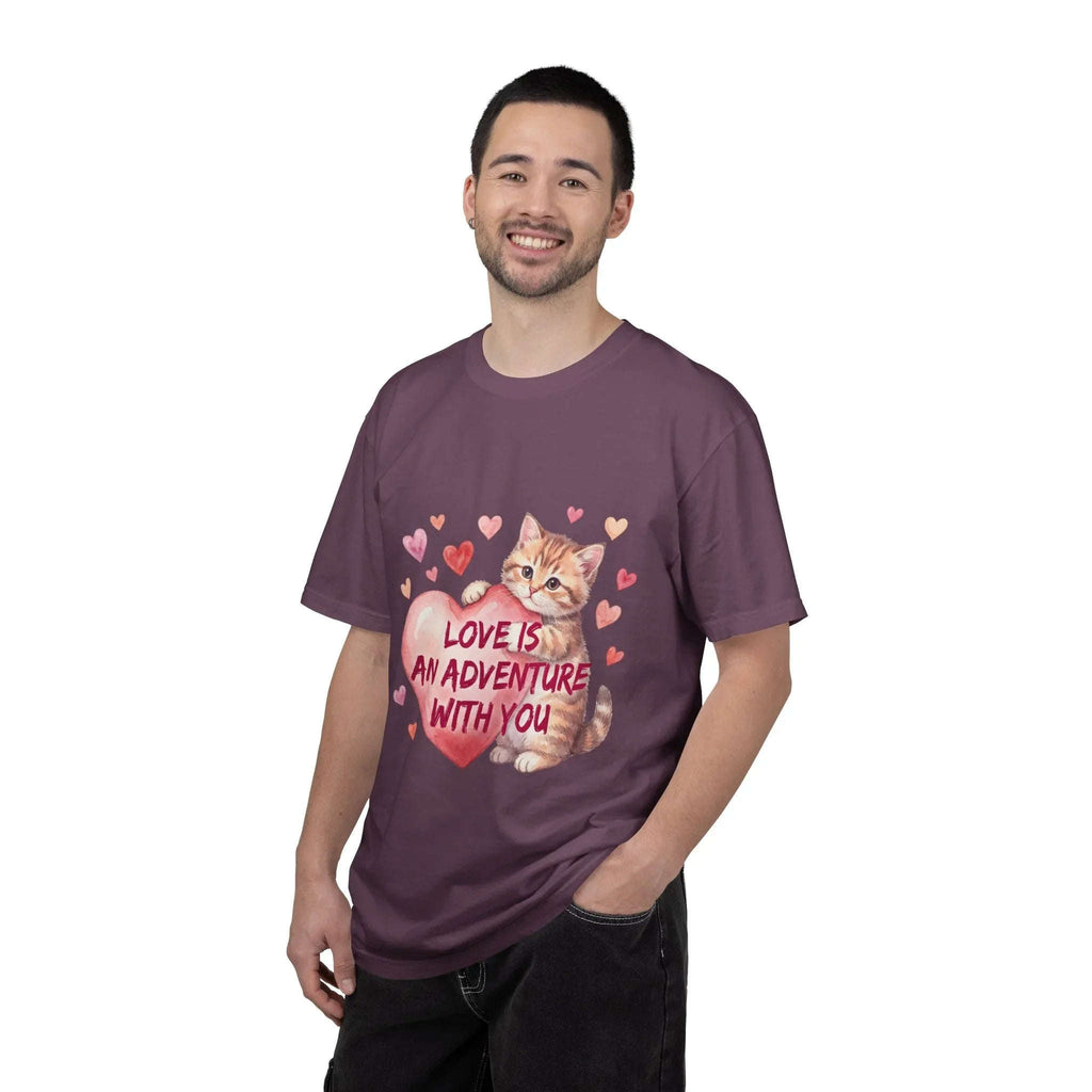 Cat Heart T-Shirt | Love Is An Adventure With You Cute Kitten Valentine Graphic Tee