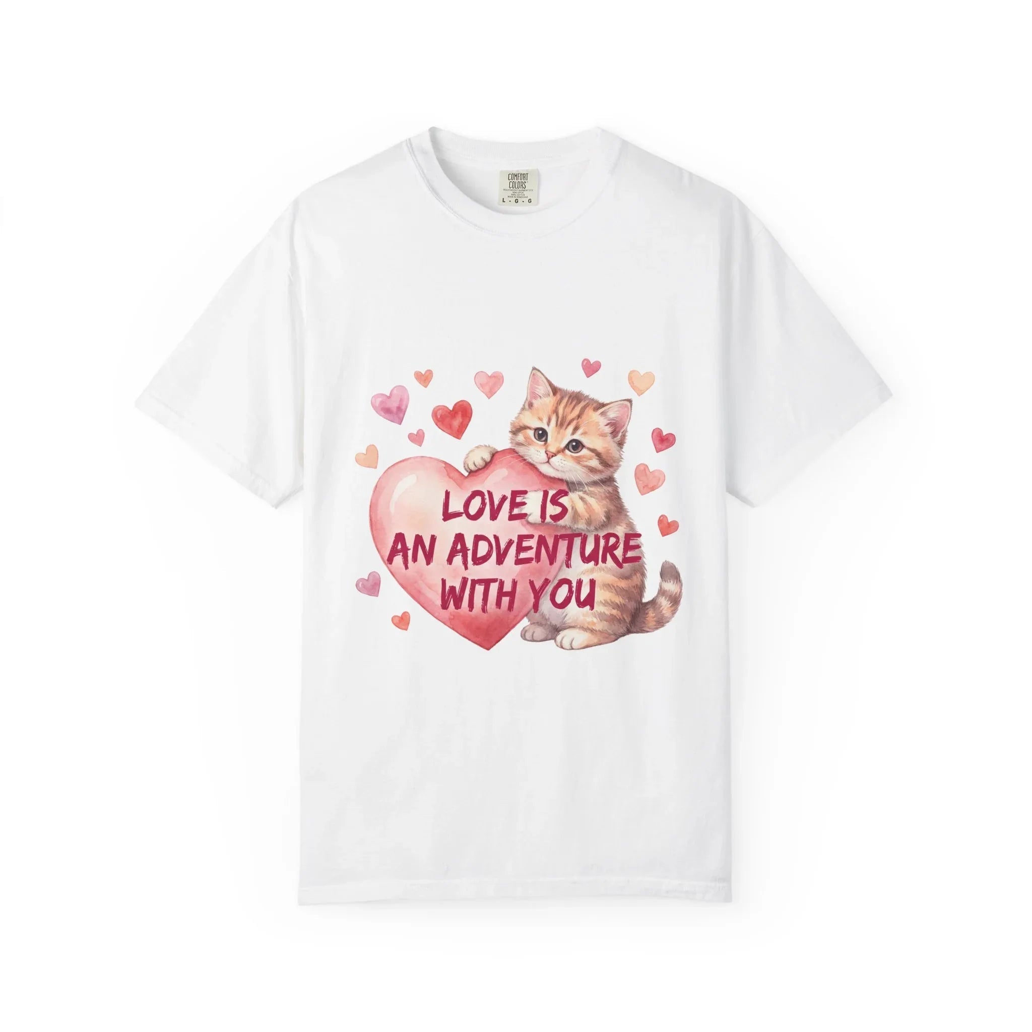 Cat Heart T-Shirt | Love Is An Adventure With You Cute Kitten Valentine Graphic Tee White