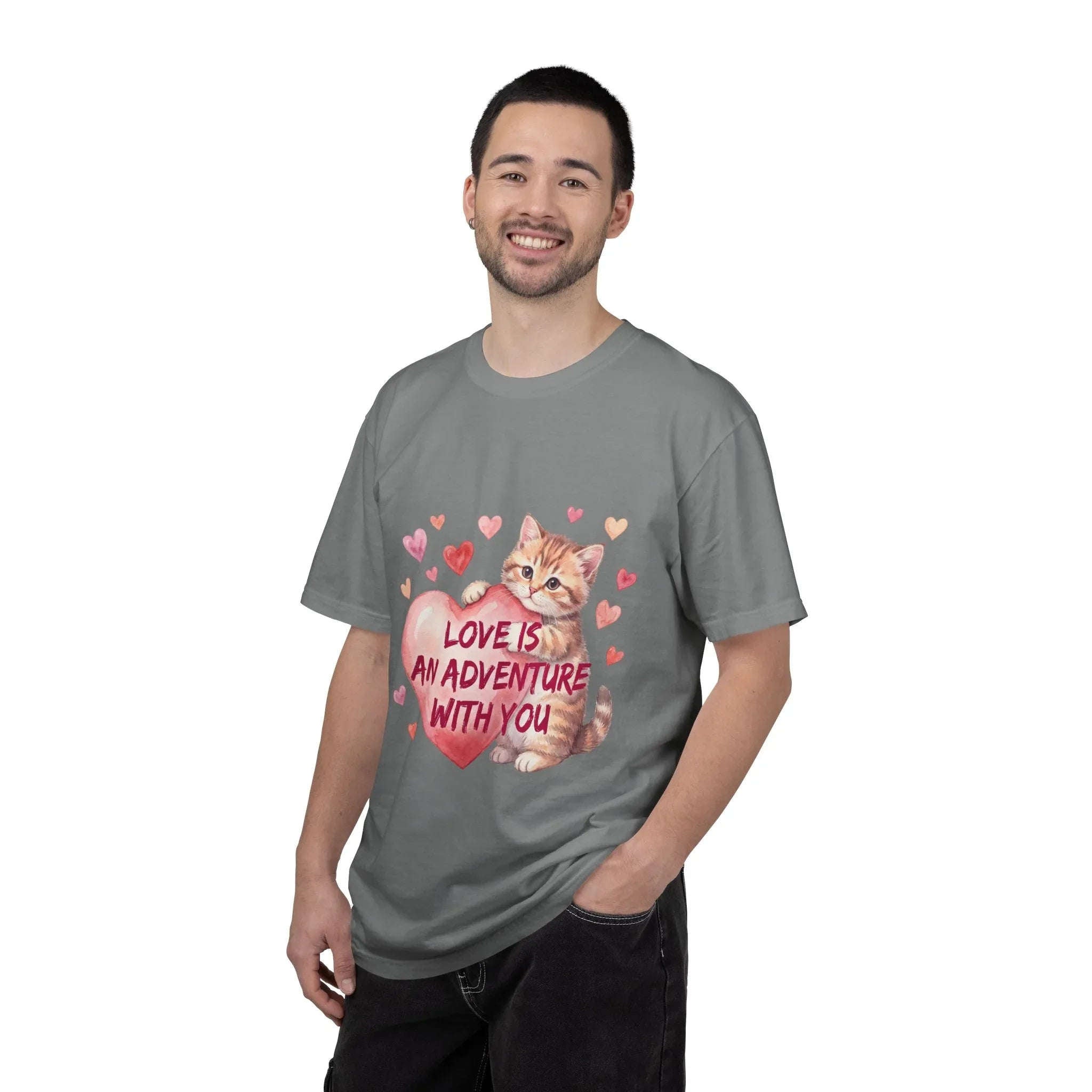 Cat Heart T-Shirt | Love Is An Adventure With You Cute Kitten Valentine Graphic Tee