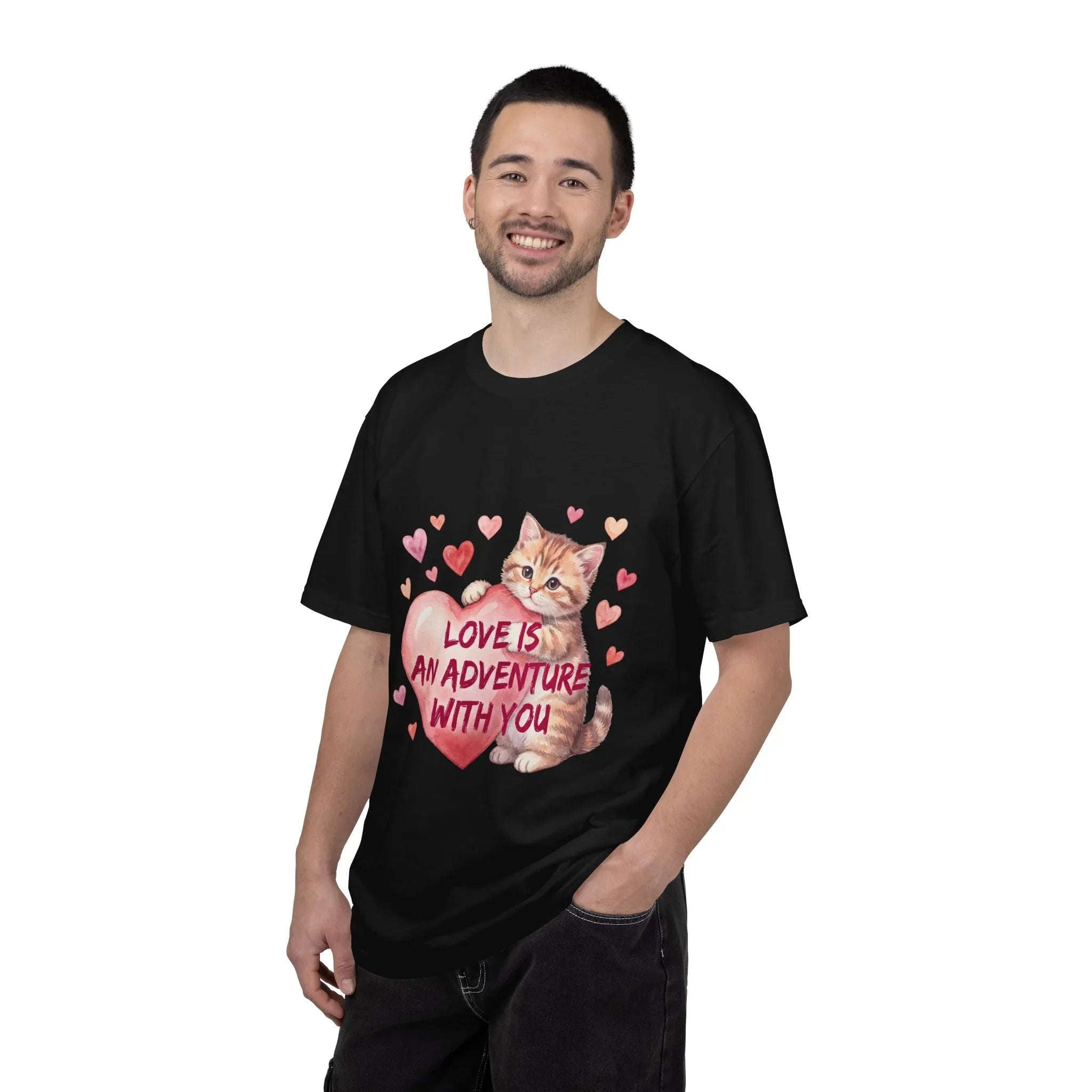 Cat Heart T-Shirt | Love Is An Adventure With You Cute Kitten Valentine Graphic Tee