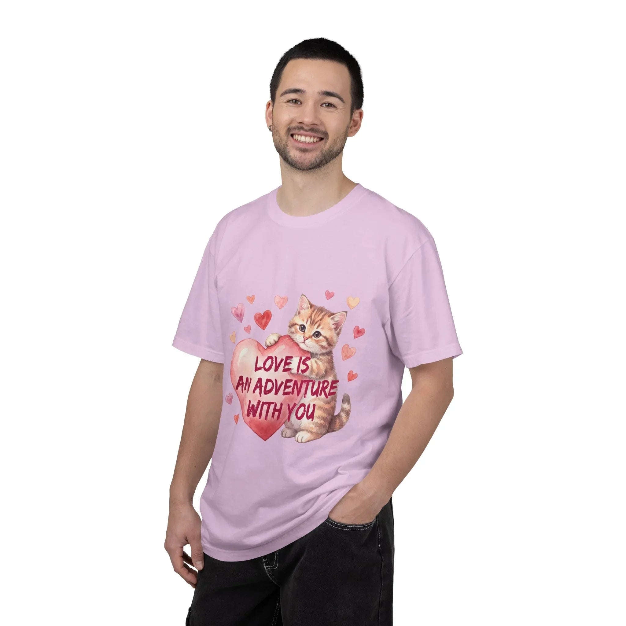 Cat Heart T-Shirt | Love Is An Adventure With You Cute Kitten Valentine Graphic Tee