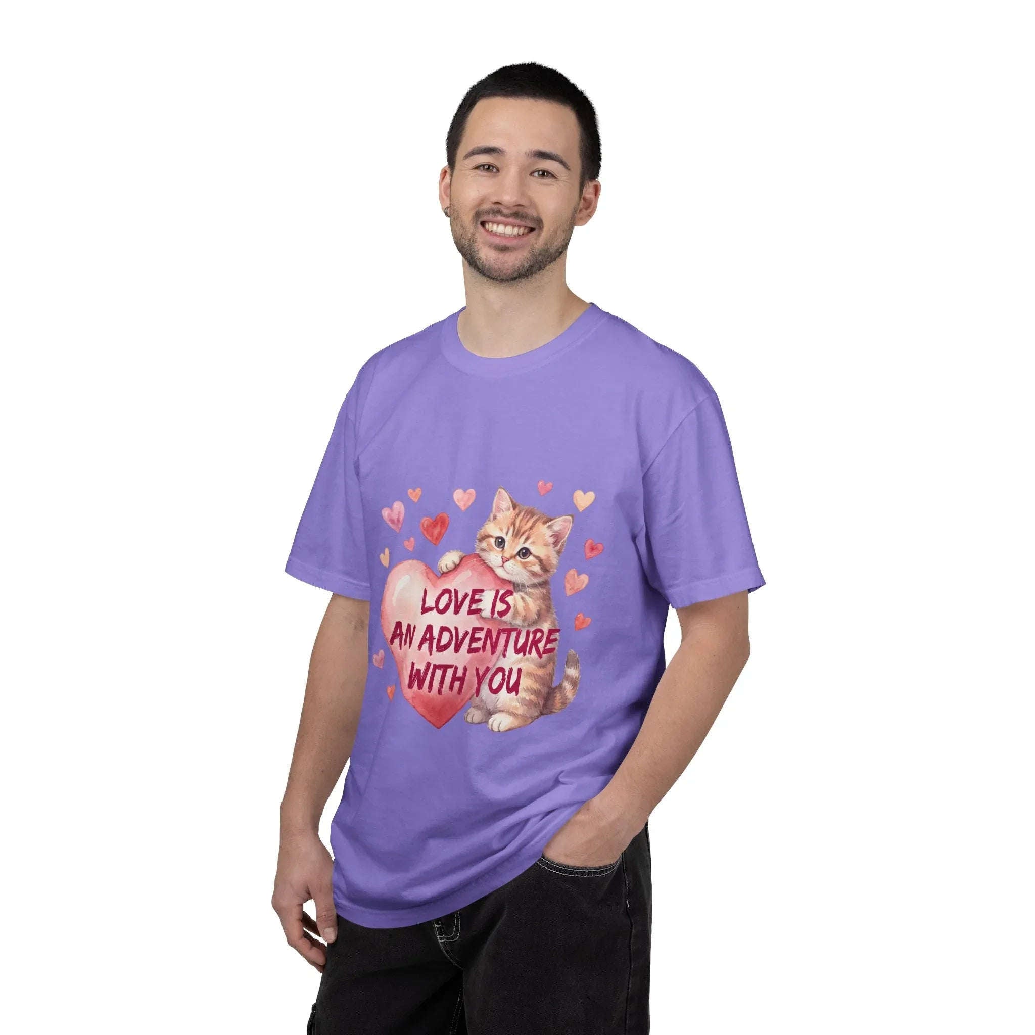 Cat Heart T-Shirt | Love Is An Adventure With You Cute Kitten Valentine Graphic Tee