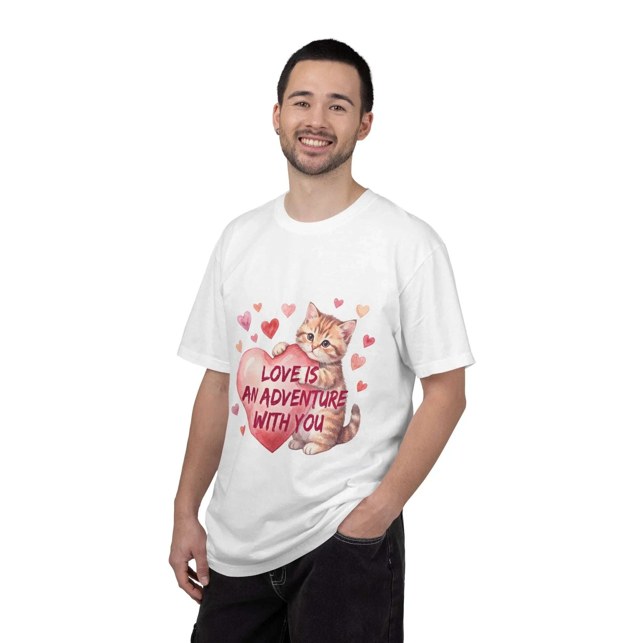 Cat Heart T-Shirt | Love Is An Adventure With You Cute Kitten Valentine Graphic Tee