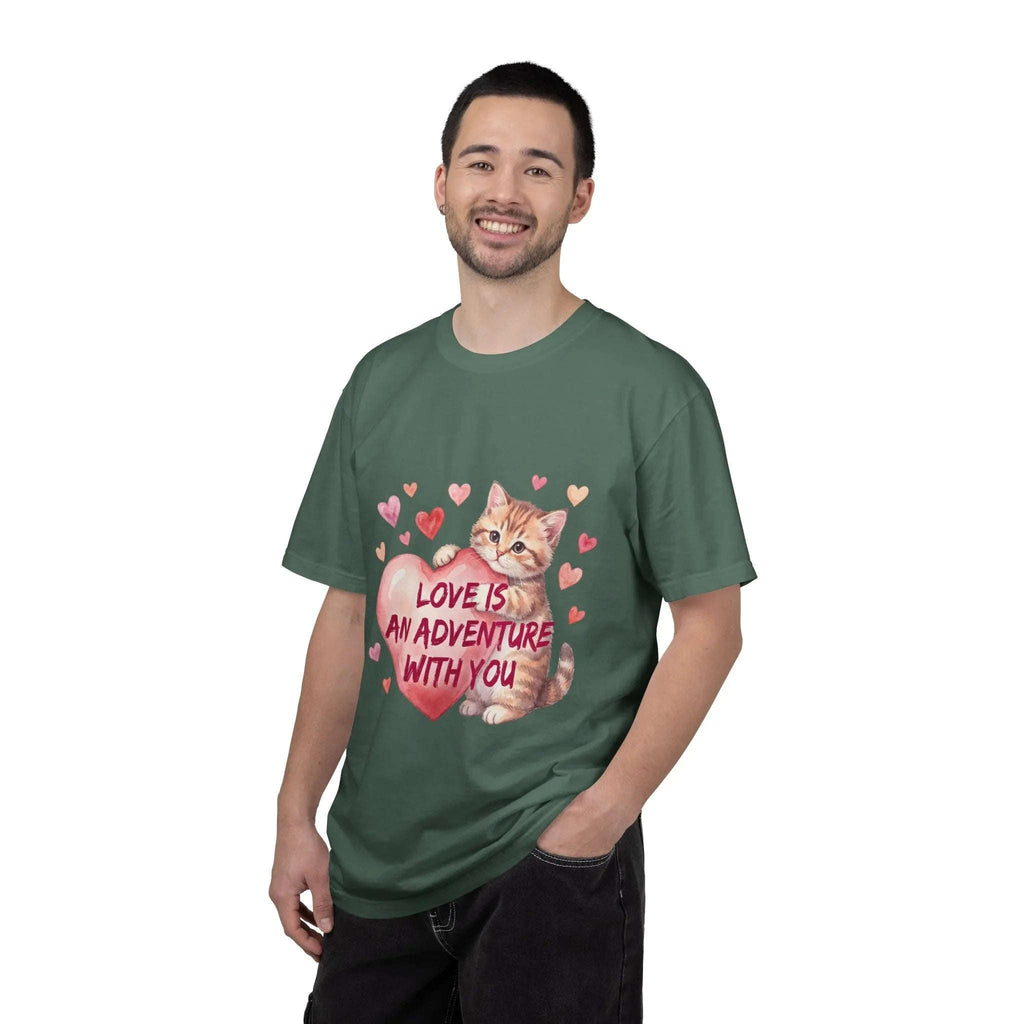 Cat Heart T-Shirt | Love Is An Adventure With You Cute Kitten Valentine Graphic Tee