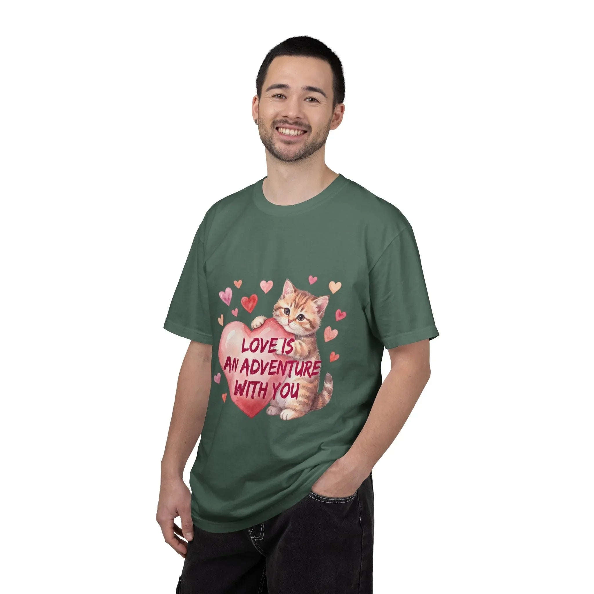 Cat Heart T-Shirt | Love Is An Adventure With You Cute Kitten Valentine Graphic Tee