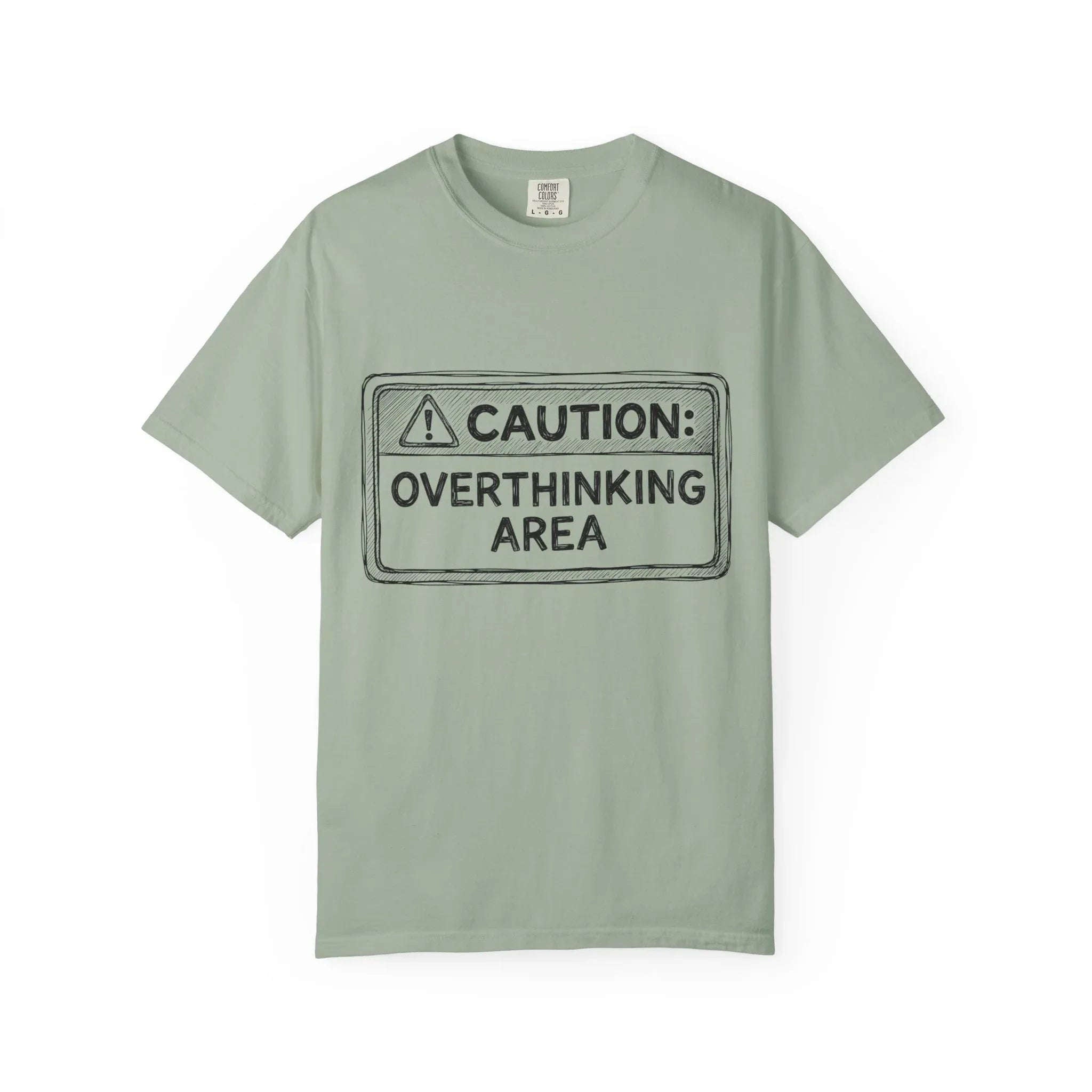 Caution Overthinking Area Shirt, Funny Warning Sign Tee, Anxiety Humor T-Shirt, Relatable Quote Graphic, Vintage Distressed Typography Bay