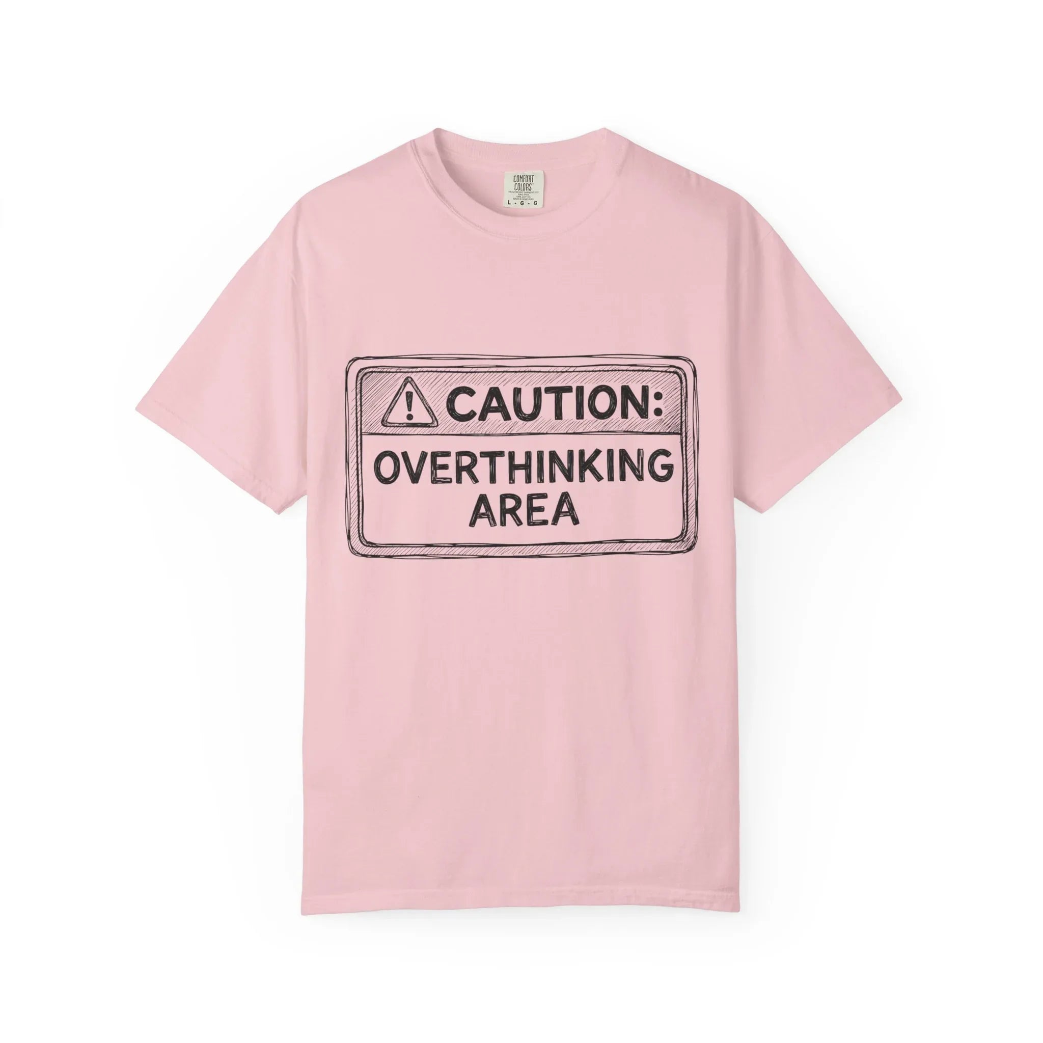 Caution Overthinking Area Shirt, Funny Warning Sign Tee, Anxiety Humor T-Shirt, Relatable Quote Graphic, Vintage Distressed Typography Blossom