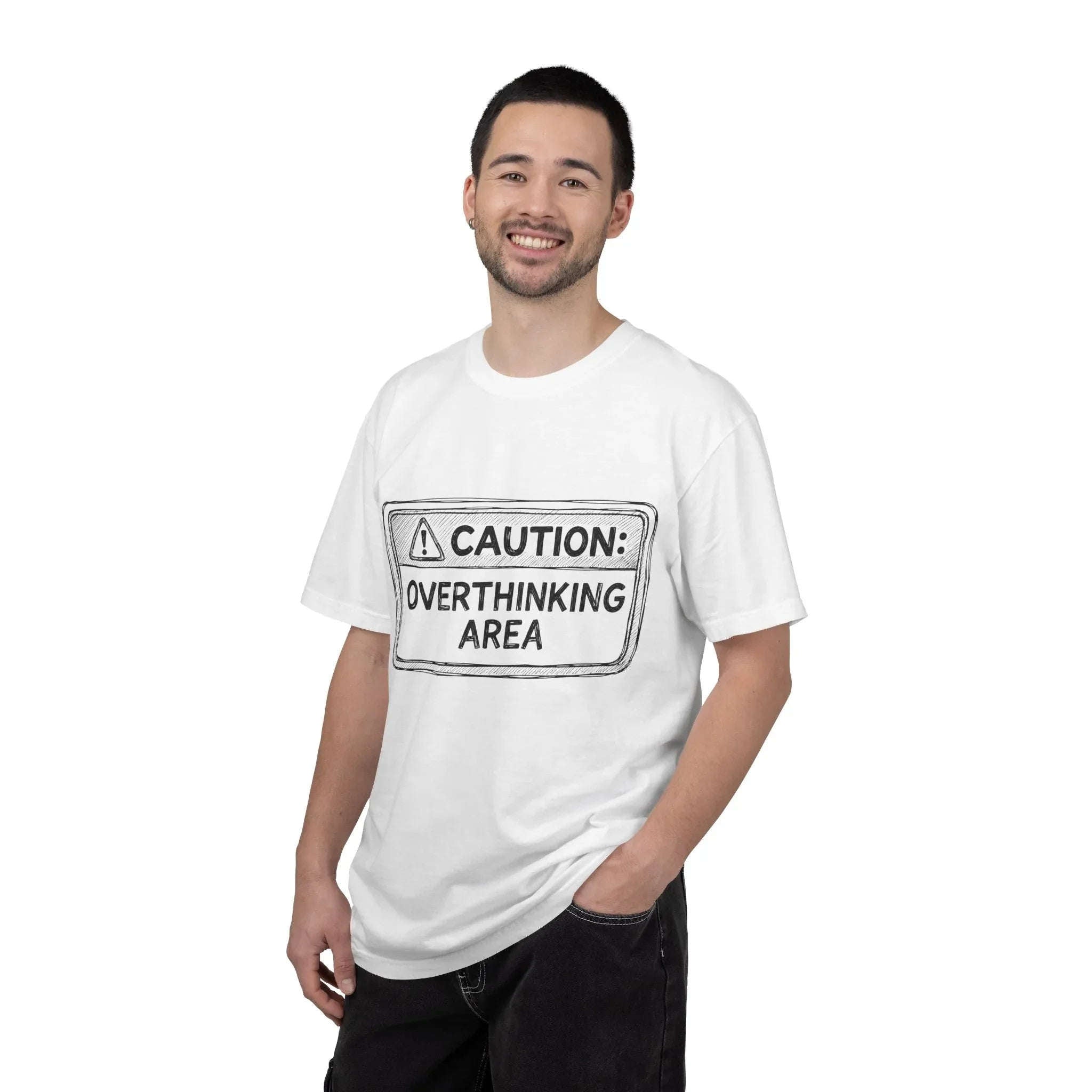 Caution Overthinking Area Shirt, Funny Warning Sign Tee, Anxiety Humor T-Shirt, Relatable Quote Graphic, Vintage Distressed Typography