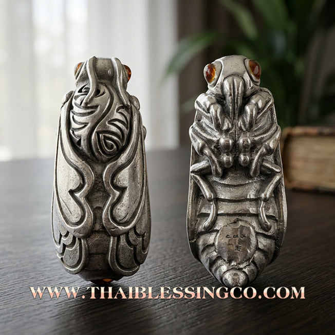 🌟 ✨ Authentic Thai Amulet 2020: Sovereign "Phaya Rerai - Tor Ngan Tor Thong" (The Celestial Cicada of Infinite Wealth) by Kruba Wimala, Doi Chom Wae Monastic Office – Sacred Silver-Alloy (Ngan Yuang) Edition, Base-Filled with Sacred Cicada Herbal Powder