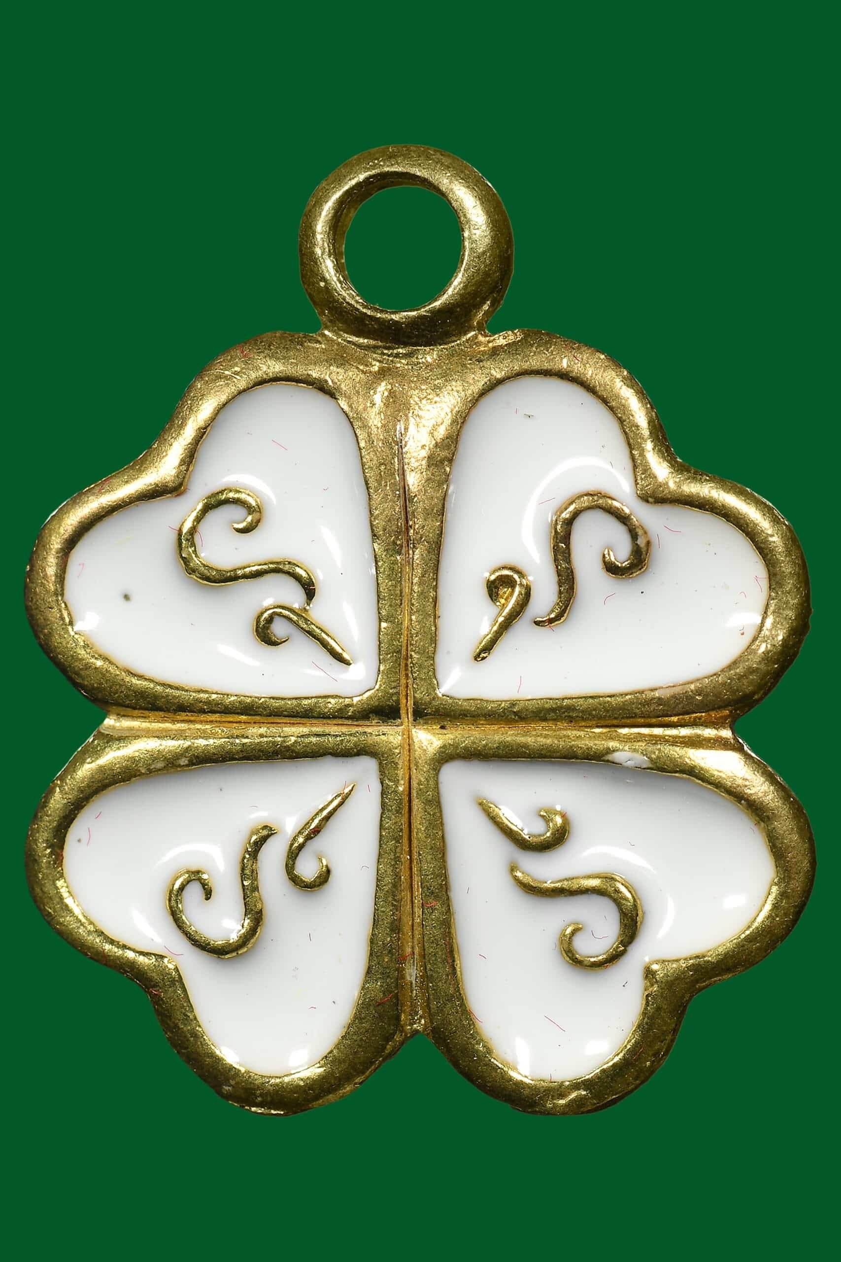 Celestial Flower of Divine Fortune amulet in gold and white design for good luck and prosperity