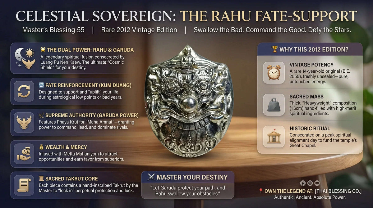 🌑🦅 Celestial Sovereign: The Rahu Fate-Support & Garuda Power Talisman – Master’s Blessing 55 Edition (Luang Pu Nen Kaew)