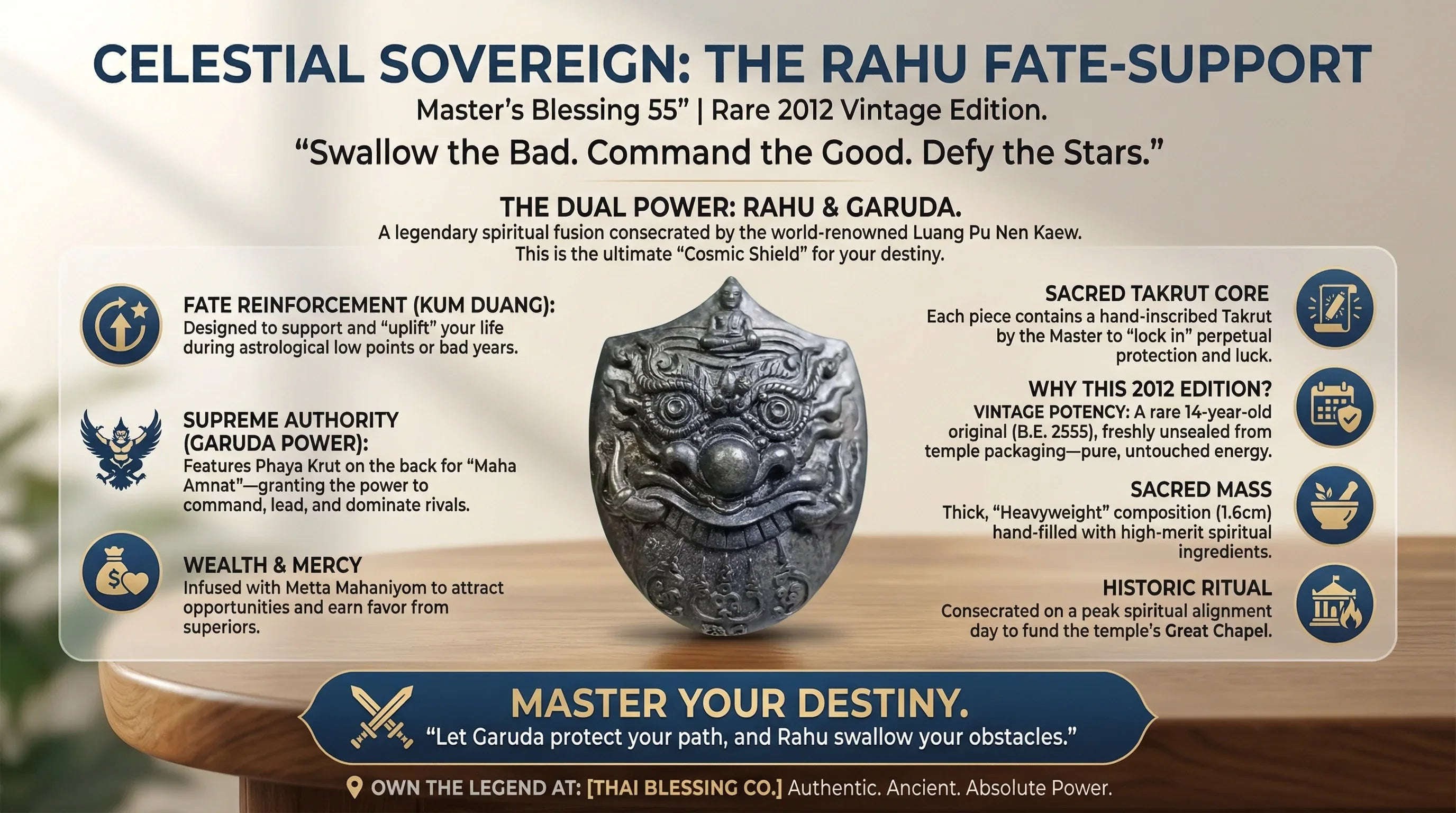 🌑🦅 Celestial Sovereign: The Rahu Fate-Support & Garuda Power Talisman – Master’s Blessing 55 Edition (Luang Pu Nen Kaew)