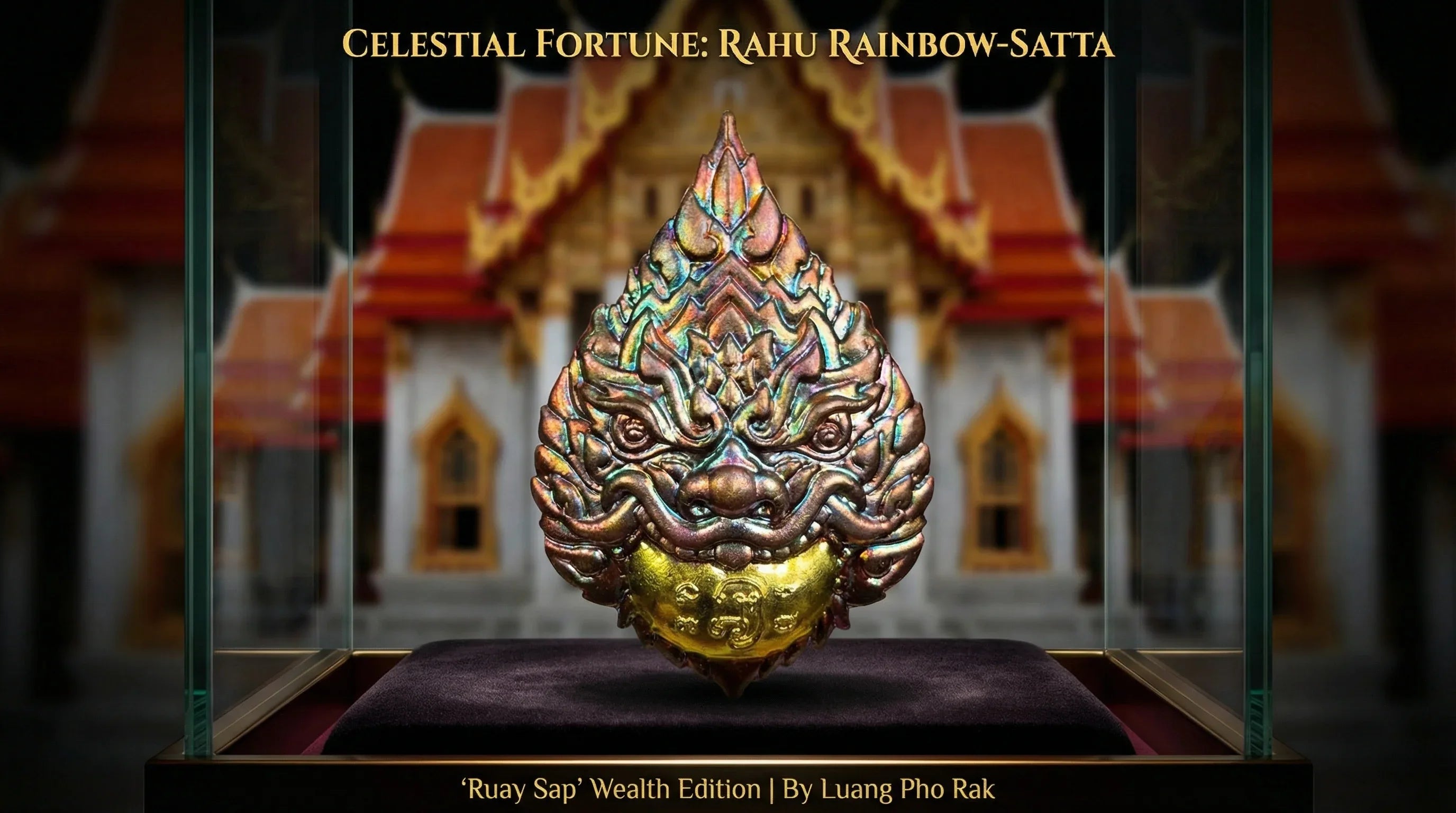 🌑🌈 Celestial Fortune: The Rahu Rainbow-Satta Wealth Talisman – Sacred Eclipse Mask Edition (Limited 399 Pcs) by Luang Pho Rak