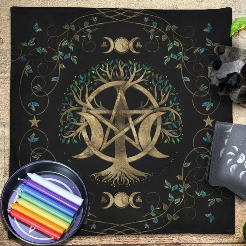 🃏 Celtic Knot & Viking Compass Altar Cloth – Spiritual Runes Pagan Divination Tarot Tablecloth for Witchcraft, Astrology & Oracle Card Readings