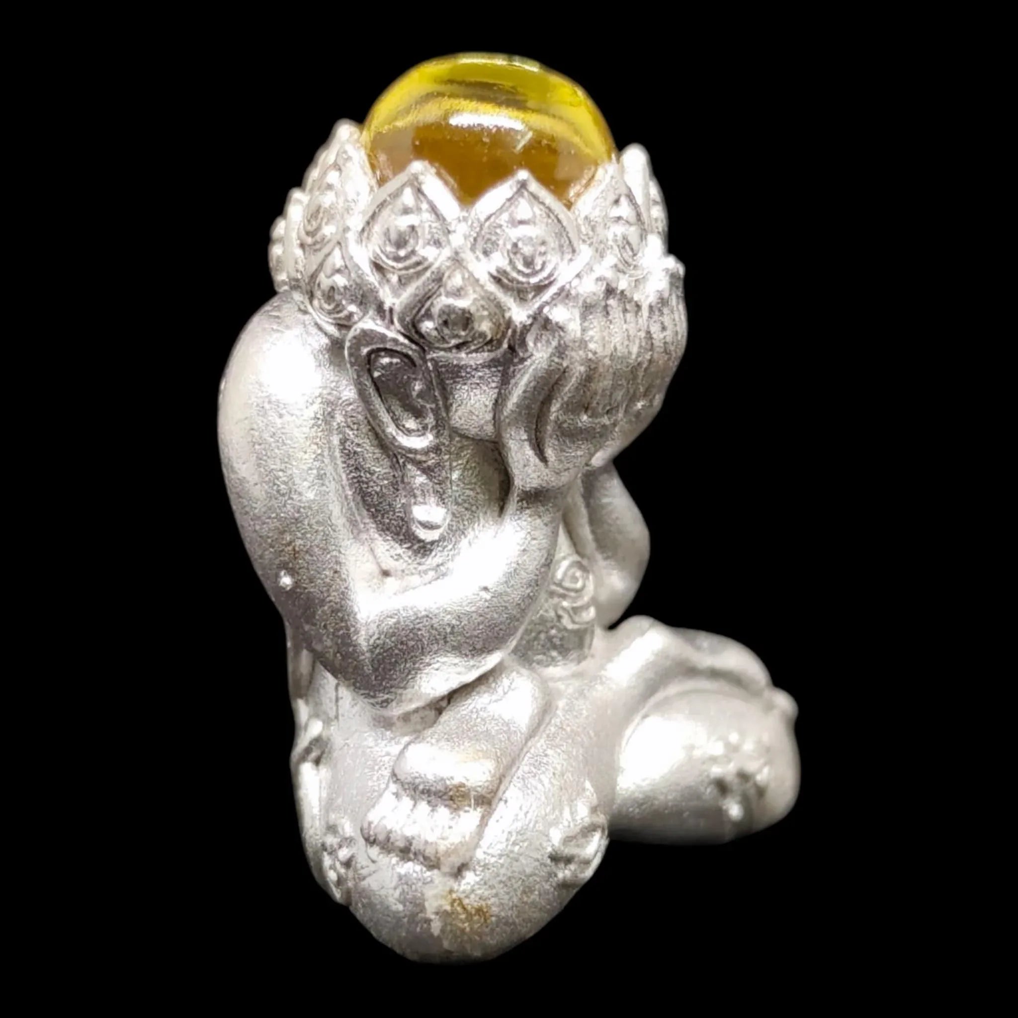 Phra Pidta Amulet for Supreme Spiritual Blessing & Fortune - Sattasil Silver with Topaz Gem Crown, Blessed by Luang Pu Boonma, Wat Khao Kaew Thong, Prachinburi, 2024, Original Box Included