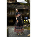 Chinese Miao Pattern Cotton Outfit - Stylish 2-Piece Wrap Top and Pleated Skirt Set in 4 Colors