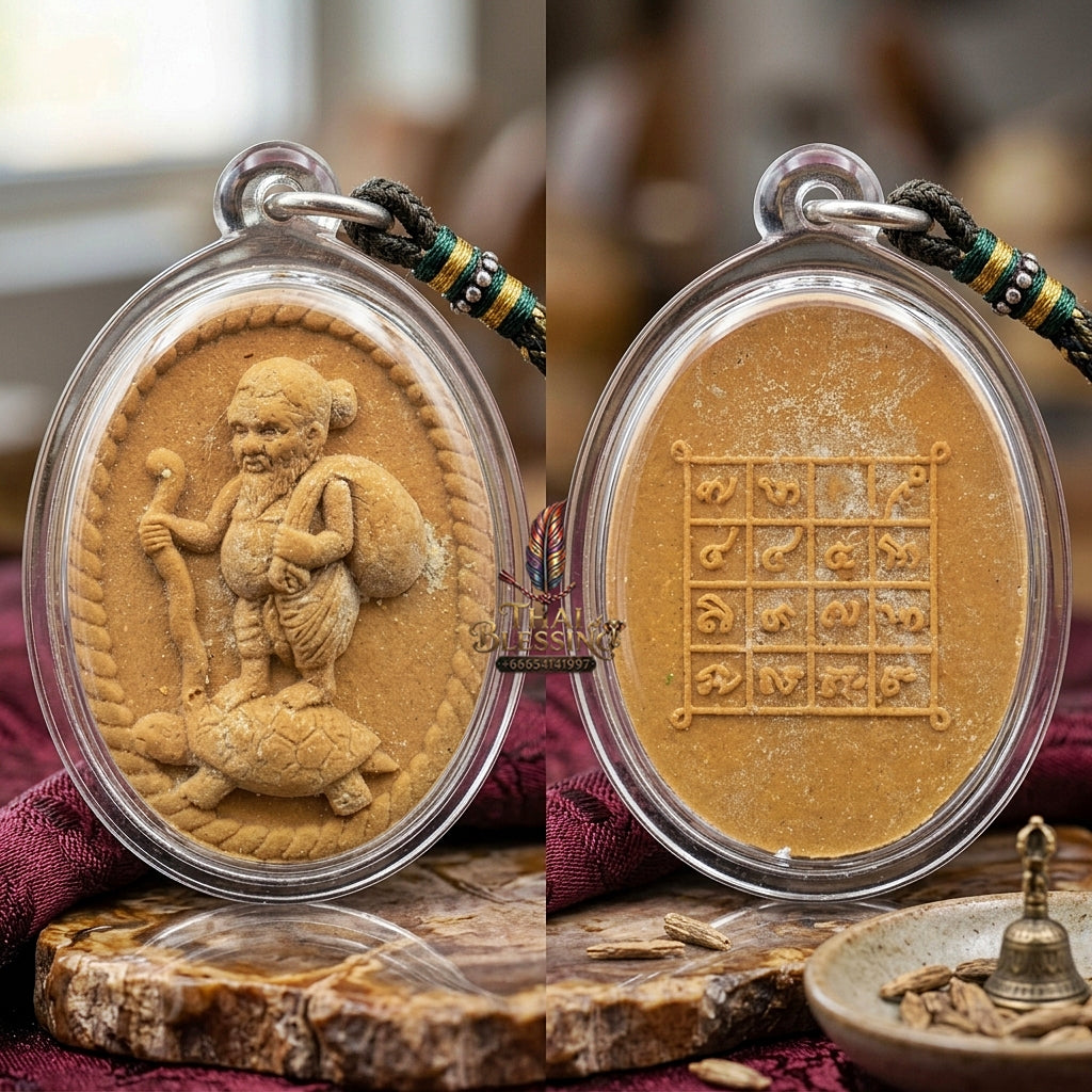 Chu Chok Thai Amulet Protection talisman good luck charm spiritual jewelry Sacred Chu Chok Rich Beggar Deity Brown Charm Herb Powder