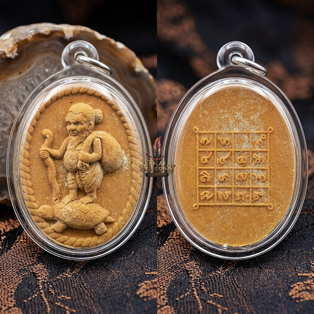 Chu Chok Thai Amulet Protection talisman good luck charm spiritual jewelry Sacred Chu Chok Rich Beggar Deity Brown Charm Herb Powder