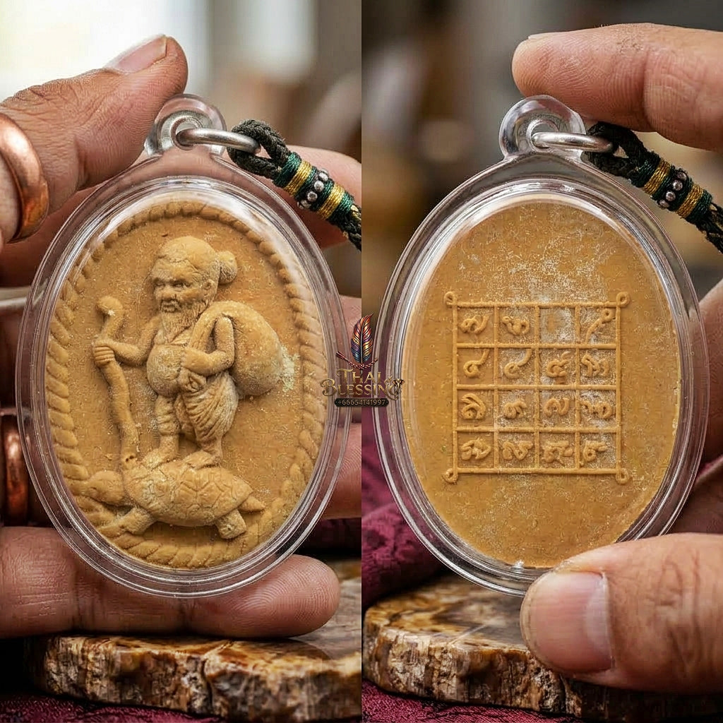 Chu Chok Thai Amulet Protection talisman good luck charm spiritual jewelry Sacred Chu Chok Rich Beggar Deity Brown Charm Herb Powder