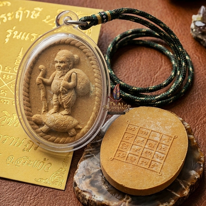 Chu Chok Thai Amulet Protection talisman good luck charm spiritual jewelry Sacred Chu Chok Rich Beggar Deity Brown Charm Herb Powder