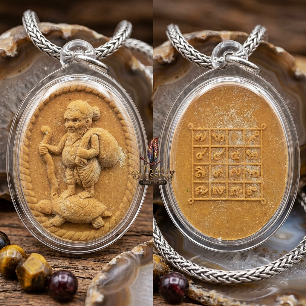 Chu Chok Thai Amulet Protection talisman good luck charm spiritual jewelry Sacred Chu Chok Rich Beggar Deity Brown Charm Herb Powder