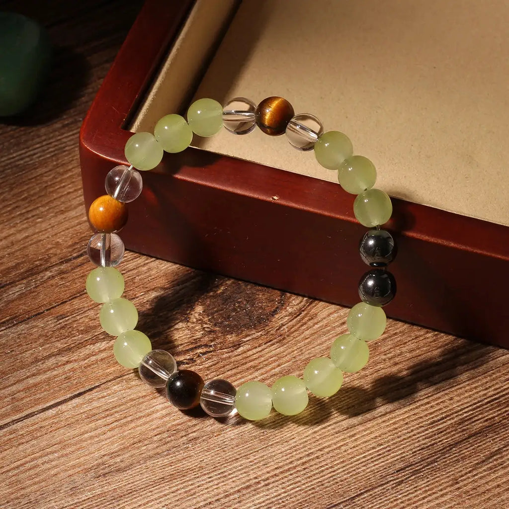 🐅 Classic Natural Stone Tiger’s Eye & White Crystal Beaded Bracelet – Unisex Jewelry | Perfect Birthday & Christmas Gift for Friends