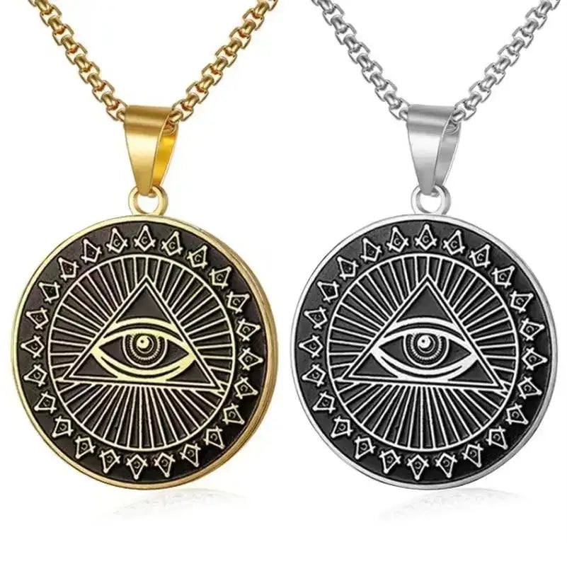 👁️ Classic Retro All Seeing Eye Pendant Necklace – Masonic Symbolism | Stainless Steel | Ancient Egypt Inspired | Unisex Spiritual Jewelry | Protection & Insight Amulet