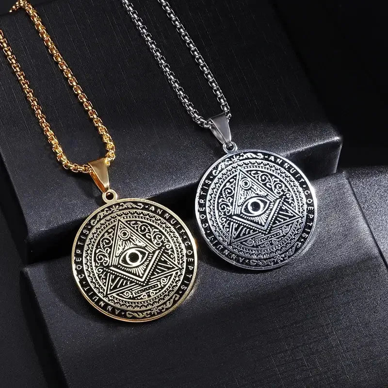 👁️ Classic Retro All Seeing Eye Pendant Necklace – Masonic Symbolism | Stainless Steel | Ancient Egypt Inspired | Unisex Spiritual Jewelry | Protection & Insight Amulet