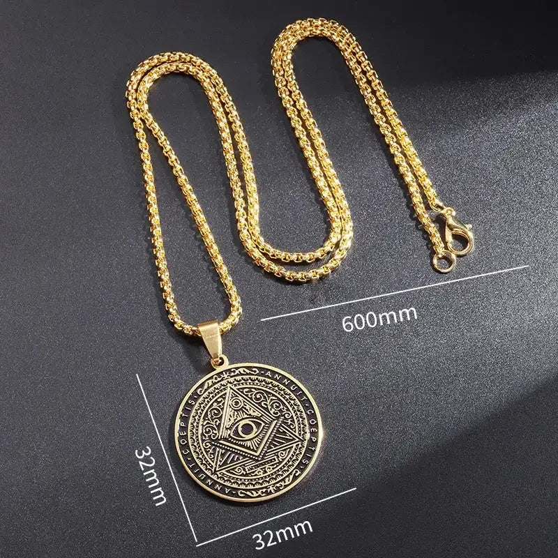 👁️ Classic Retro All Seeing Eye Pendant Necklace – Masonic Symbolism | Stainless Steel | Ancient Egypt Inspired | Unisex Spiritual Jewelry | Protection & Insight Amulet