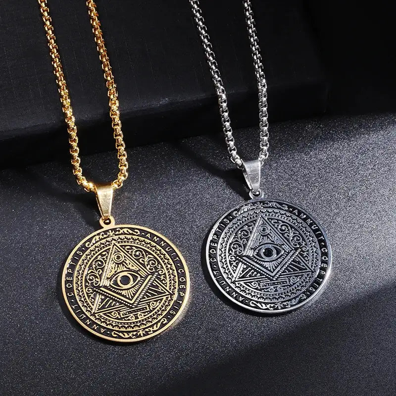 👁️ Classic Retro All Seeing Eye Pendant Necklace – Masonic Symbolism | Stainless Steel | Ancient Egypt Inspired | Unisex Spiritual Jewelry | Protection & Insight Amulet