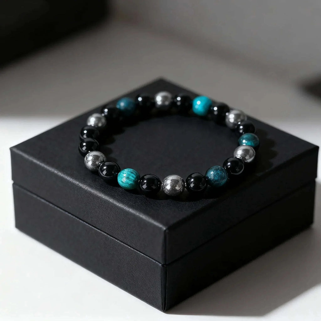 ✨ Classy Autumn & Winter Jewelry – Blue & Yellow Hematite Tiger’s Eye Bracelet – Unique Natural Stone Accessory for Family Banquets