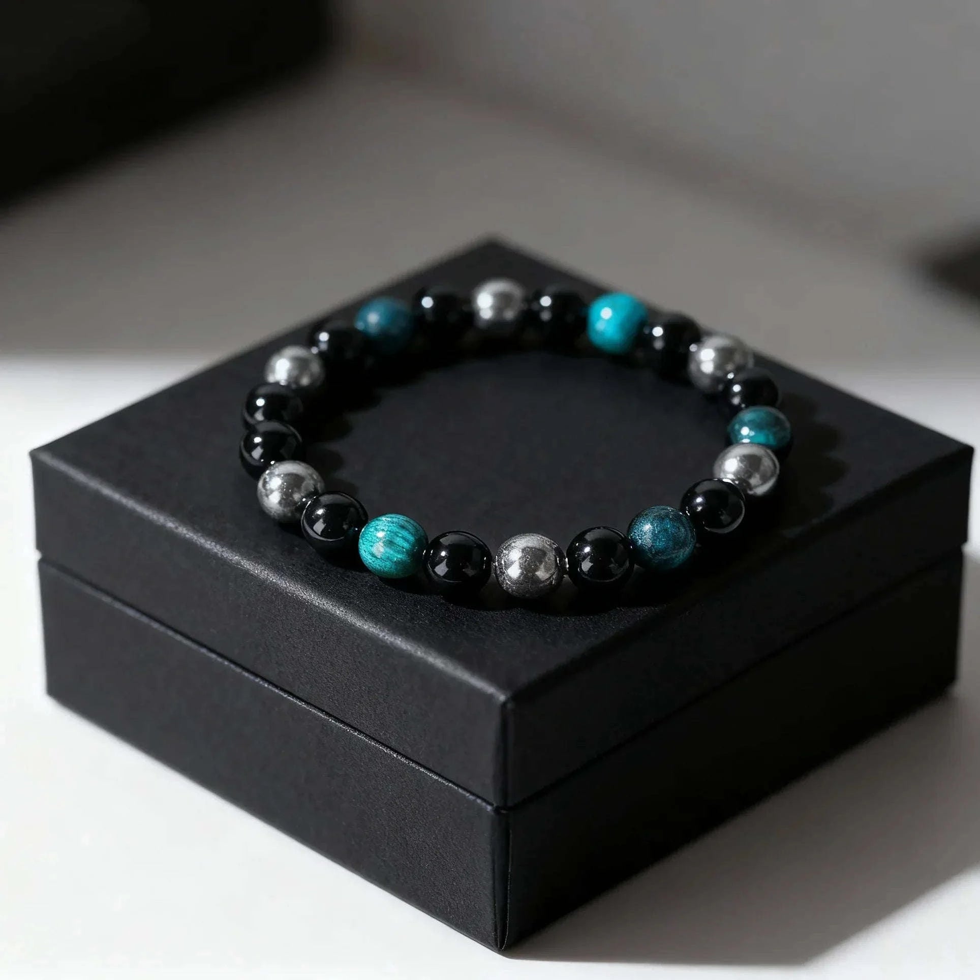 ✨ Classy Autumn & Winter Jewelry – Blue & Yellow Hematite Tiger’s Eye Bracelet – Unique Natural Stone Accessory for Family Banquets