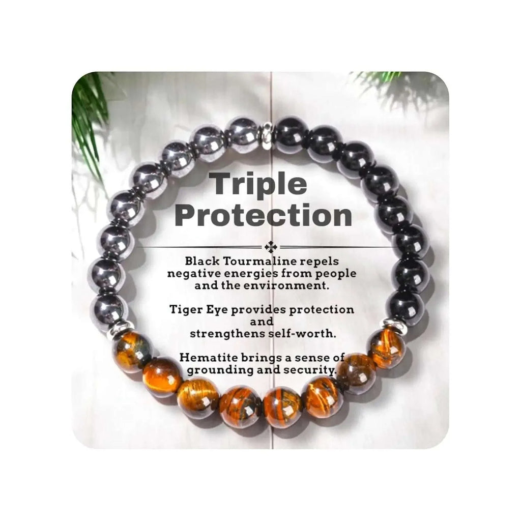 ✨ Classy Natural Stone Tiger's Eye & Obsidian Beaded Bracelet – Elegant Black Jewelry for Men – Perfect Brother Christmas Gift & Pulseras Mujer