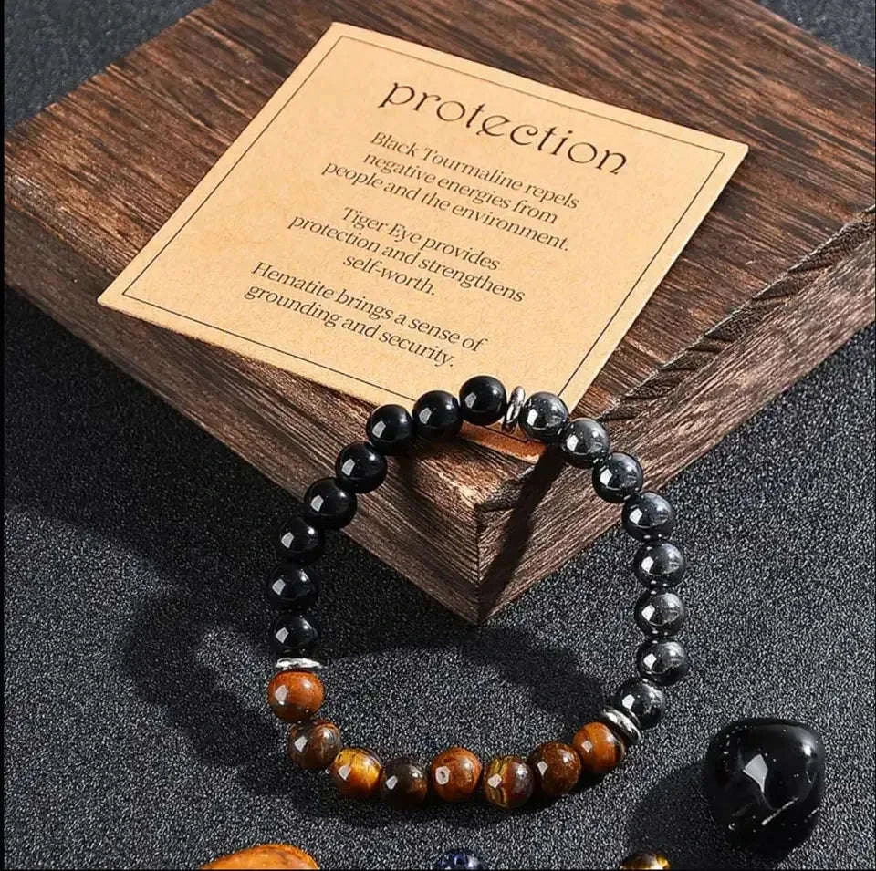✨ Classy Natural Stone Tiger's Eye & Obsidian Beaded Bracelet – Elegant Black Jewelry for Men – Perfect Brother Christmas Gift & Pulseras Mujer