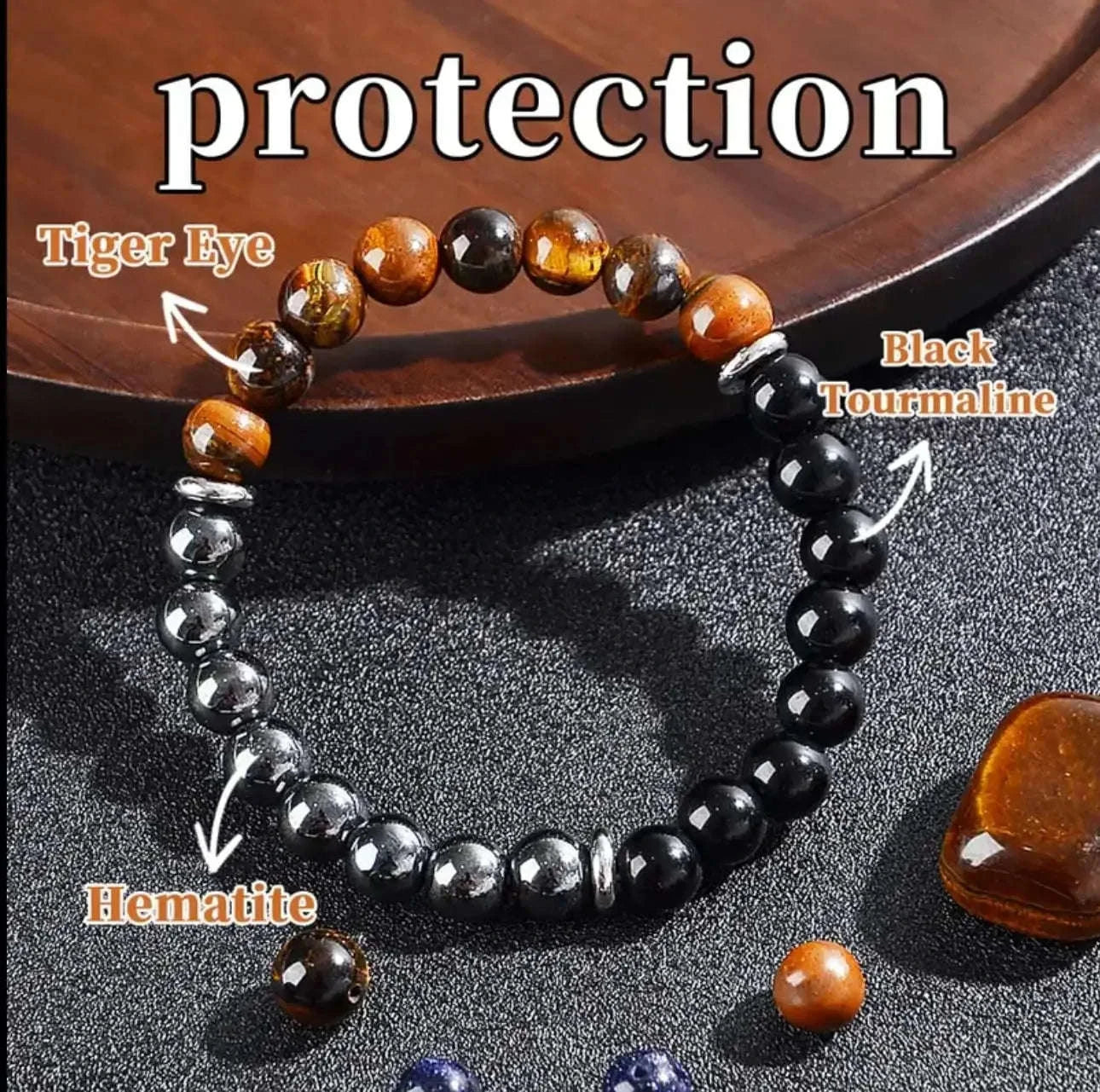 ✨ Classy Natural Stone Tiger's Eye & Obsidian Beaded Bracelet – Elegant Black Jewelry for Men – Perfect Brother Christmas Gift & Pulseras Mujer