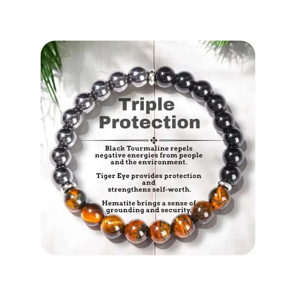 ✨ Classy Natural Stone Tiger's Eye & Obsidian Beaded Bracelet – Elegant Black Jewelry for Men – Perfect Brother Christmas Gift & Pulseras Mujer