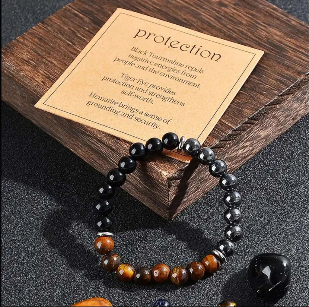 ✨ Classy Natural Stone Tiger's Eye & Obsidian Beaded Bracelet – Elegant Black Jewelry for Men – Perfect Brother Christmas Gift & Pulseras Mujer