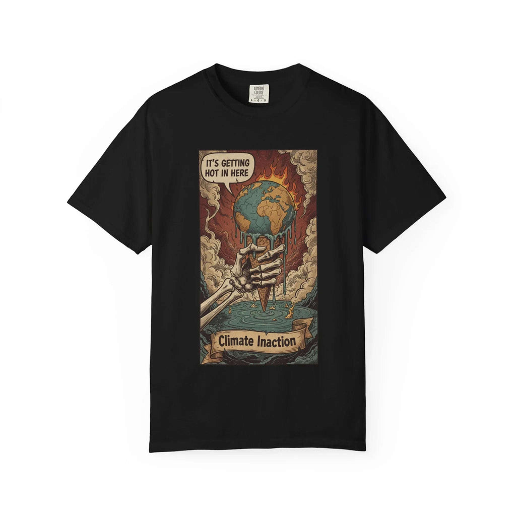 Climate Inaction Melting Earth Shirt - Global Warming Satire Tee - Skeleton Hand Vintage Graphic - Environmental Activist Gift - Retro Distressed Planet Earth T-Shirt Black