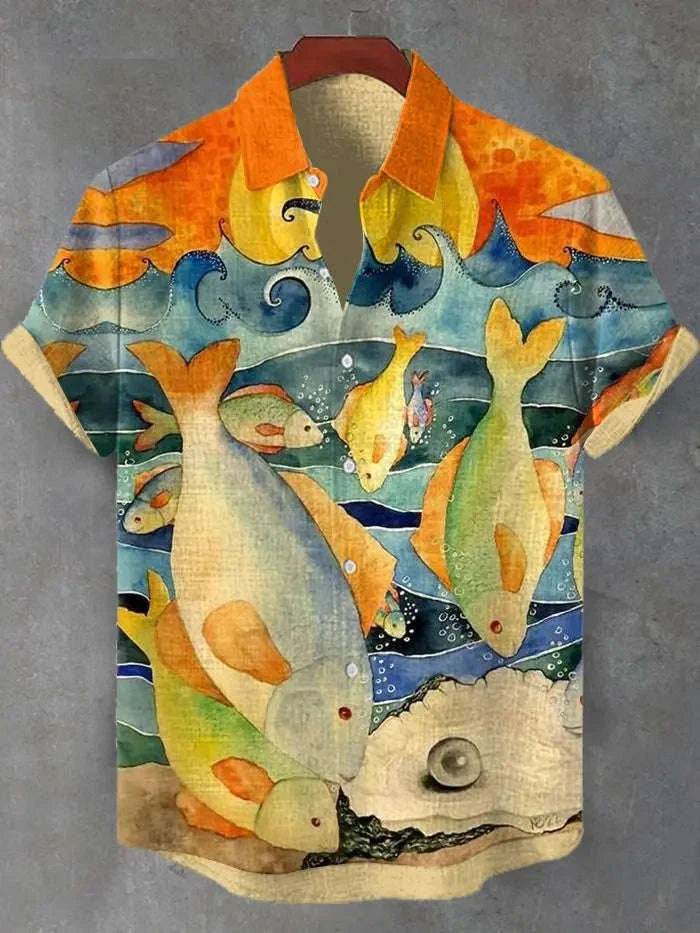 ✨ Coastal Life 3D Panoramic Graphic Shirt: Men’s Ultra-Relaxed Loose Fit Hawaiian Top with High-Definition Seaside Print & Breathable Vacation Fabric (2026 Edition)