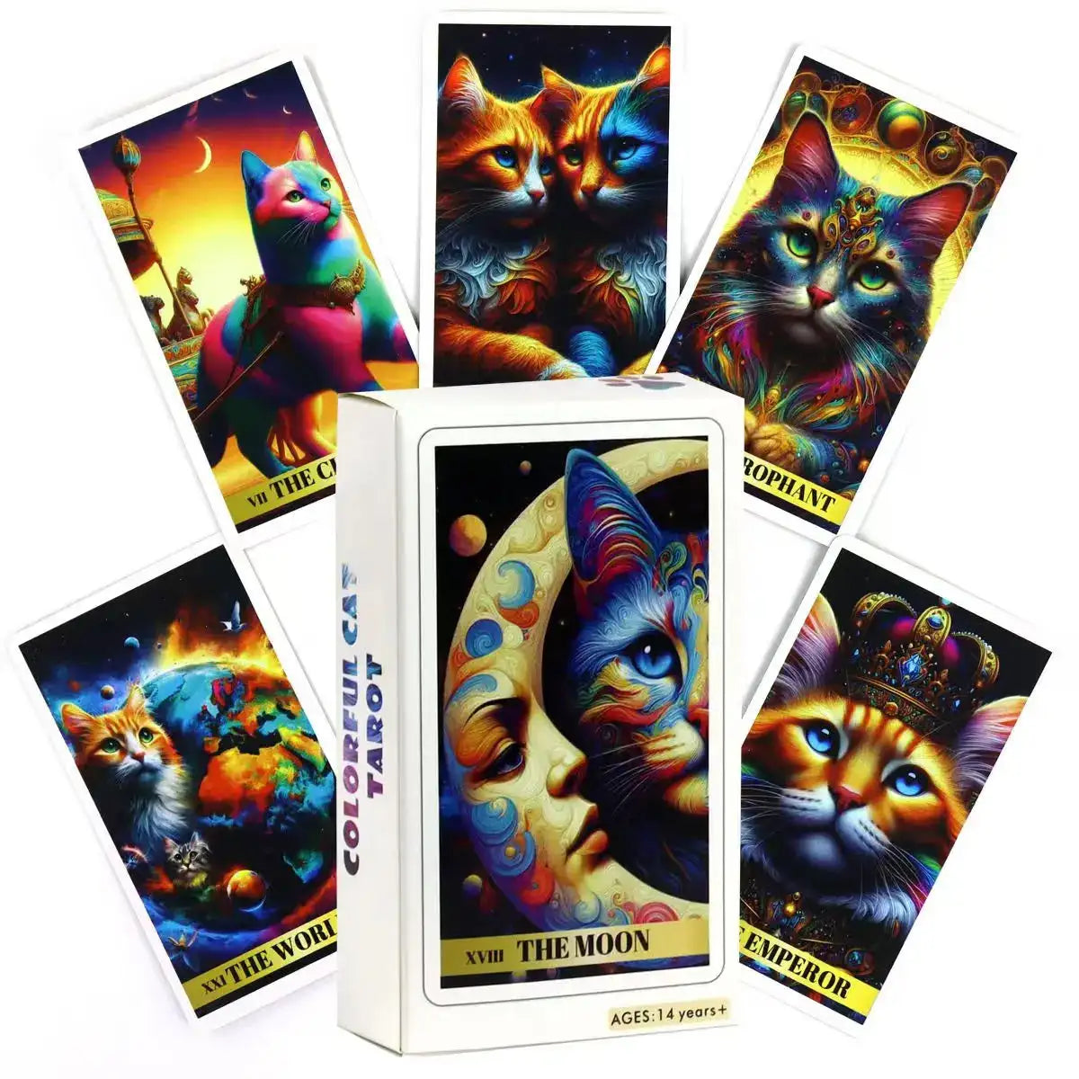 Colorful Cat Tarot Deck – 78 Vibrant Cards Bursting with Charm, Perfect for Beginners, 10.3 x 6 cm Default Title