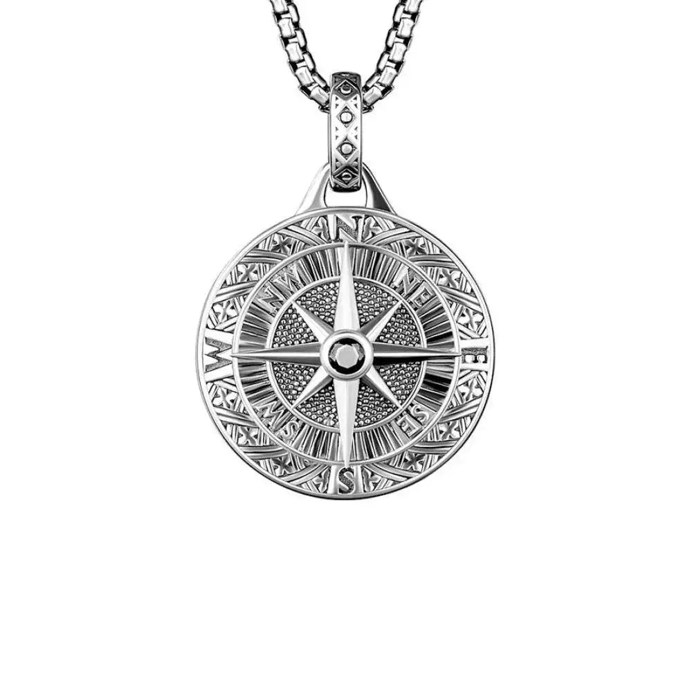 🧭 Compass Pendant Necklace for Men – Hip-Hop Style Stainless Steel Chain Vintage Silver Color Trendy Fashion Jewelry Gift for Him