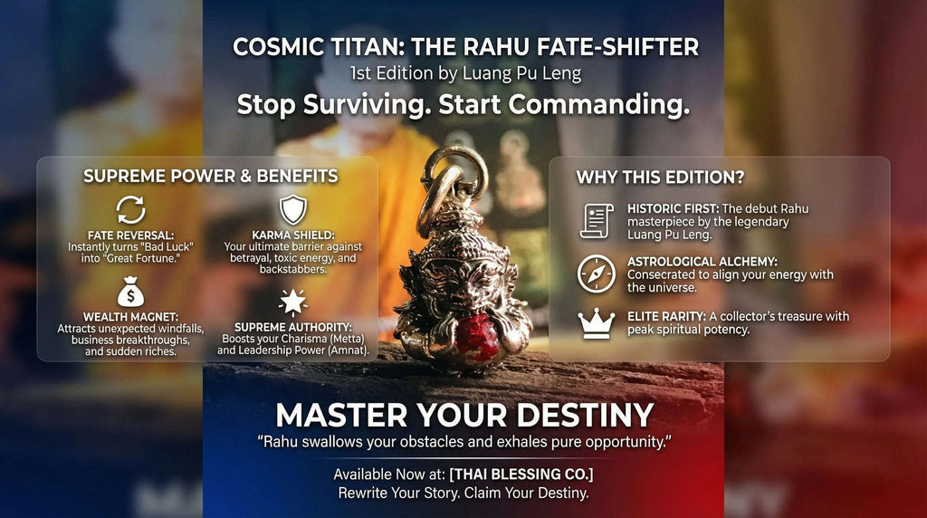 🌑 Cosmic Titan: The Rahu Fate-Shifter – Supreme Karma Shield & Wealth Magnet (1st Edition by Luang Pu Leng)