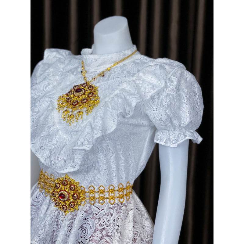 Custom Thai Pleated Sarong Outfit for Women One-Sake.com Set / ฟรีไซต์ Lace shirt / ฟรีไซต์ Chong Kraben Skirt / ฟรีไซต์ Lace shirt / ฟรีไซต์-Chong Kraben Skirt / ฟรีไซต์-Set / ฟรีไซต์-Accessories / ฟรีไซต์-