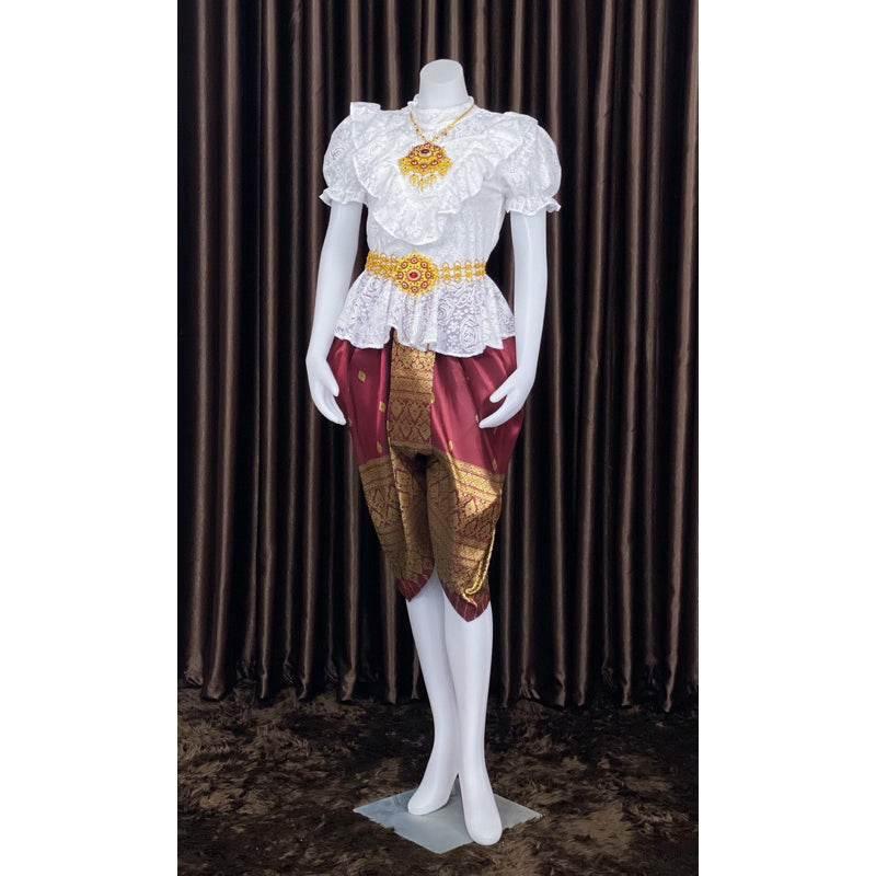 Custom Thai Pleated Sarong Outfit with Soft Thai Lace Blouse Set for Women - Unique Fashion Statement