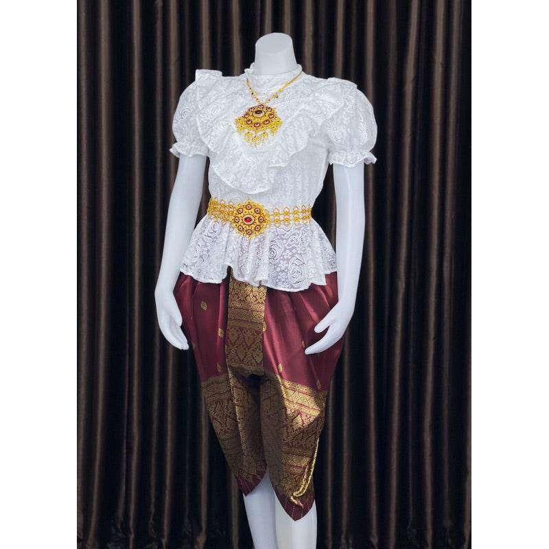 Custom Thai Pleated Sarong Outfit with Soft Thai Lace Blouse Set for Women - Unique Fashion Statement
