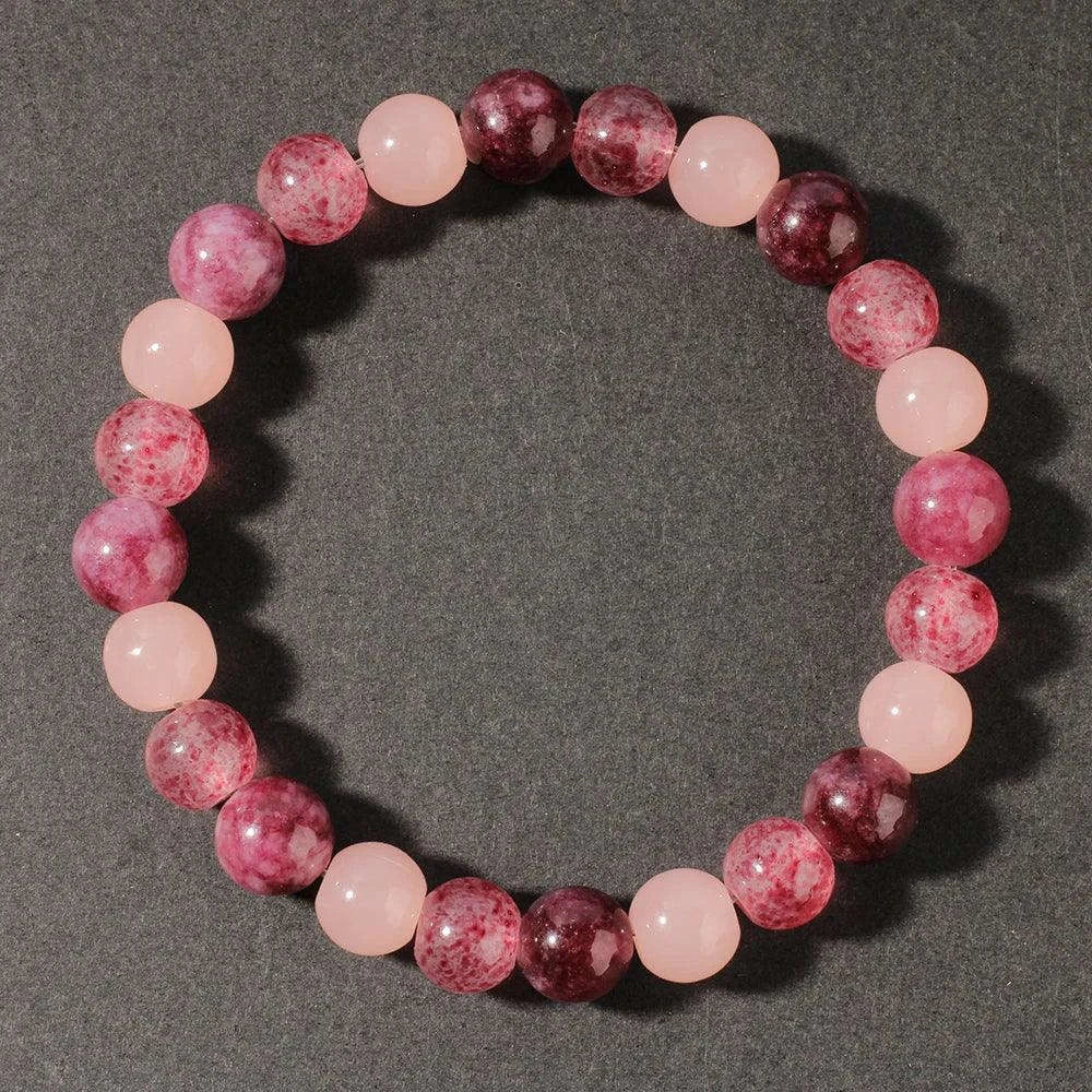 ✨ Cute Autumn & Winter Jewelry – Pink Garnet, Pink Quartz & Strawberry Quartz Bracelet – Natural Stone Gift for Girlfriend