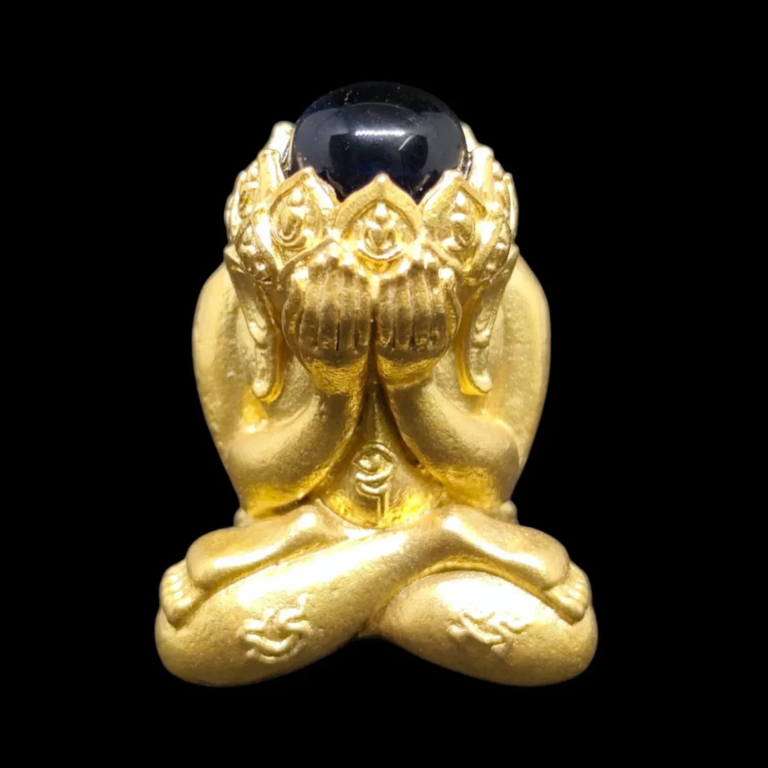 Supreme Spiritual Protection Phra Pidta Amulet - Golden Sattapray Gold Alloy with Blue Sapphire Hair Default Title