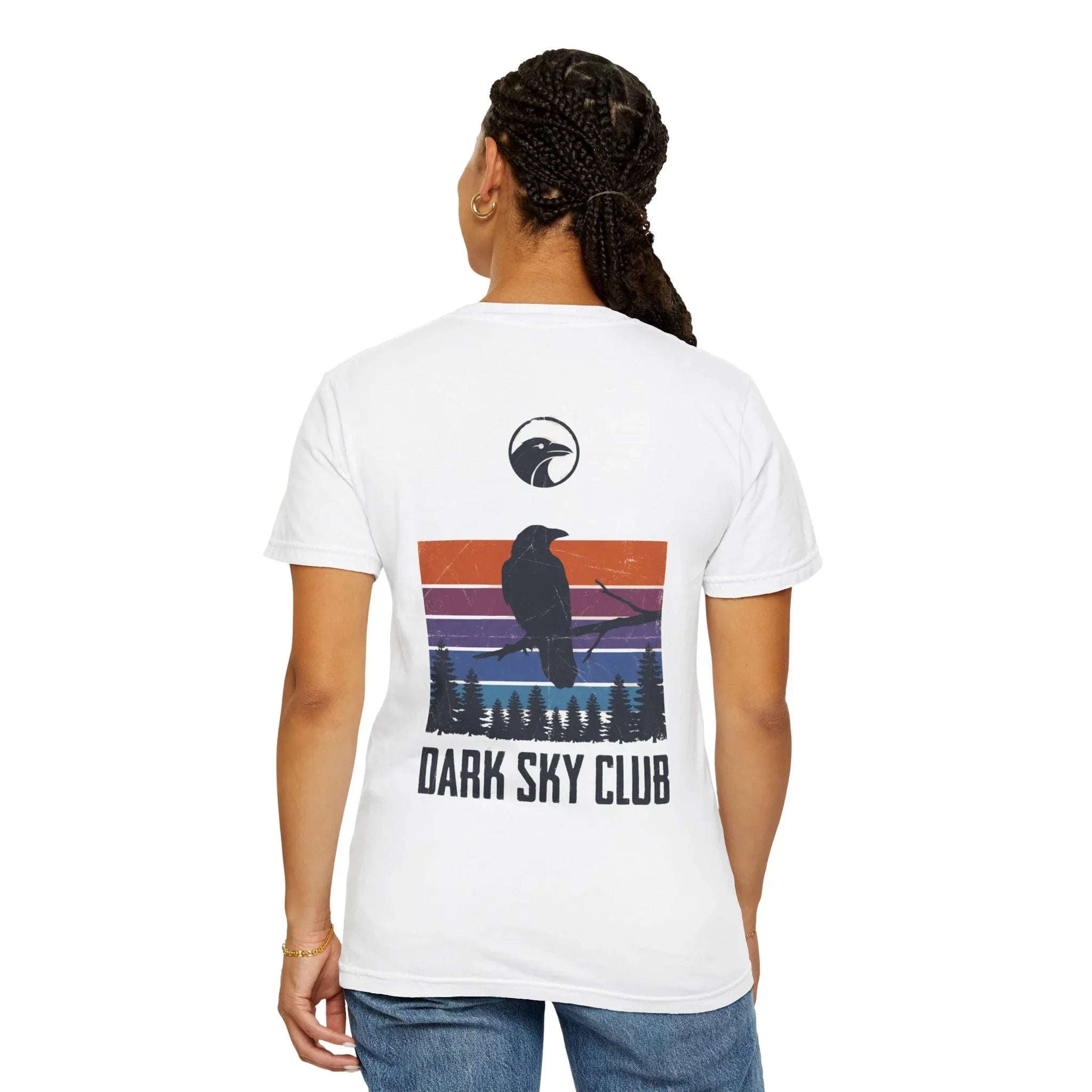 Dark Sky Club Raven Shirt, Vintage Retro Sunset Stripes, Crow Silhouette Graphic Tee, Gothic Witchy Nature Gift