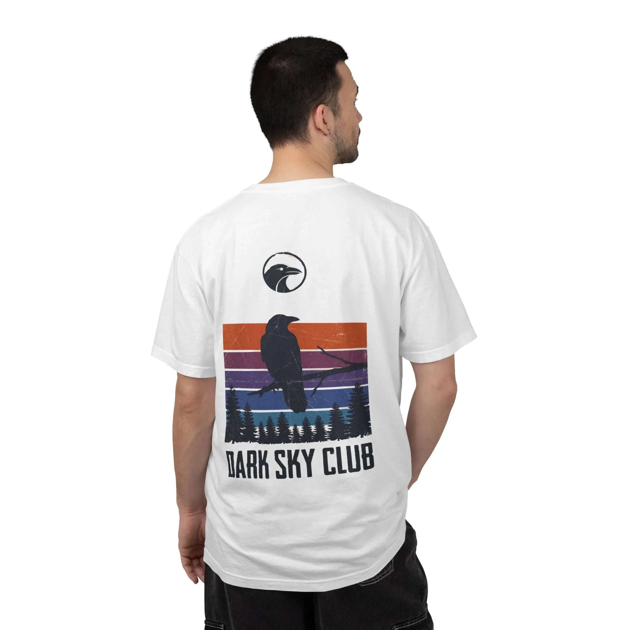 Dark Sky Club Raven Shirt, Vintage Retro Sunset Stripes, Crow Silhouette Graphic Tee, Gothic Witchy Nature Gift