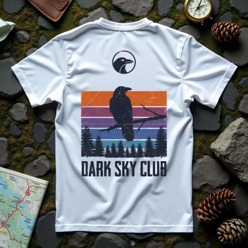 Dark Sky Club Raven Shirt, Vintage Retro Sunset Stripes, Crow Silhouette Graphic Tee, Gothic Witchy Nature Gift White
